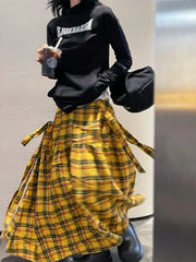 Lunivop Vintage Plaid Skirt Women Y2k Japanese Style Long Skirt Harajuku Streetwear Fashion Retro A-line Midi Skirts Aesthetics