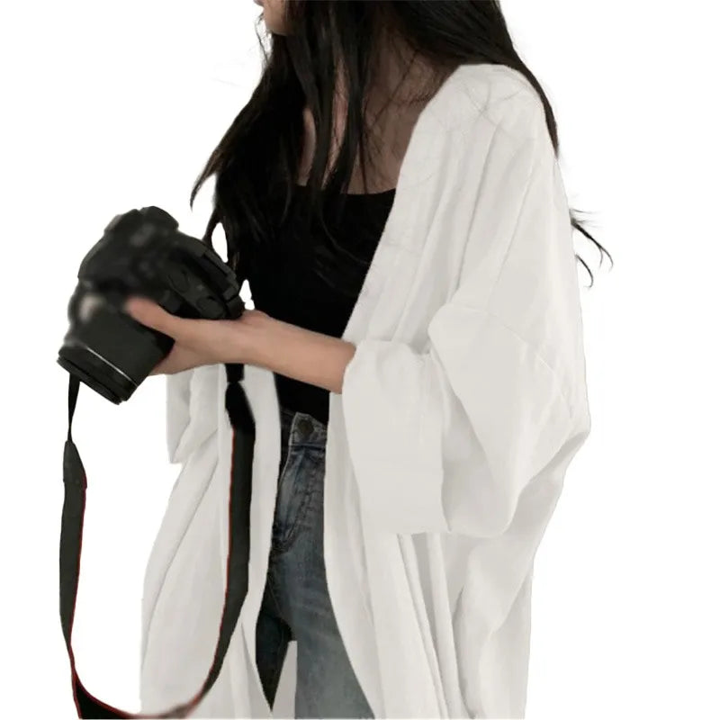 Lunivop Summer Korean Version Loose Fit Women's Long Cardigan Summer Solid Color Breathable Thin Windbreaker Sunscreen Clothing