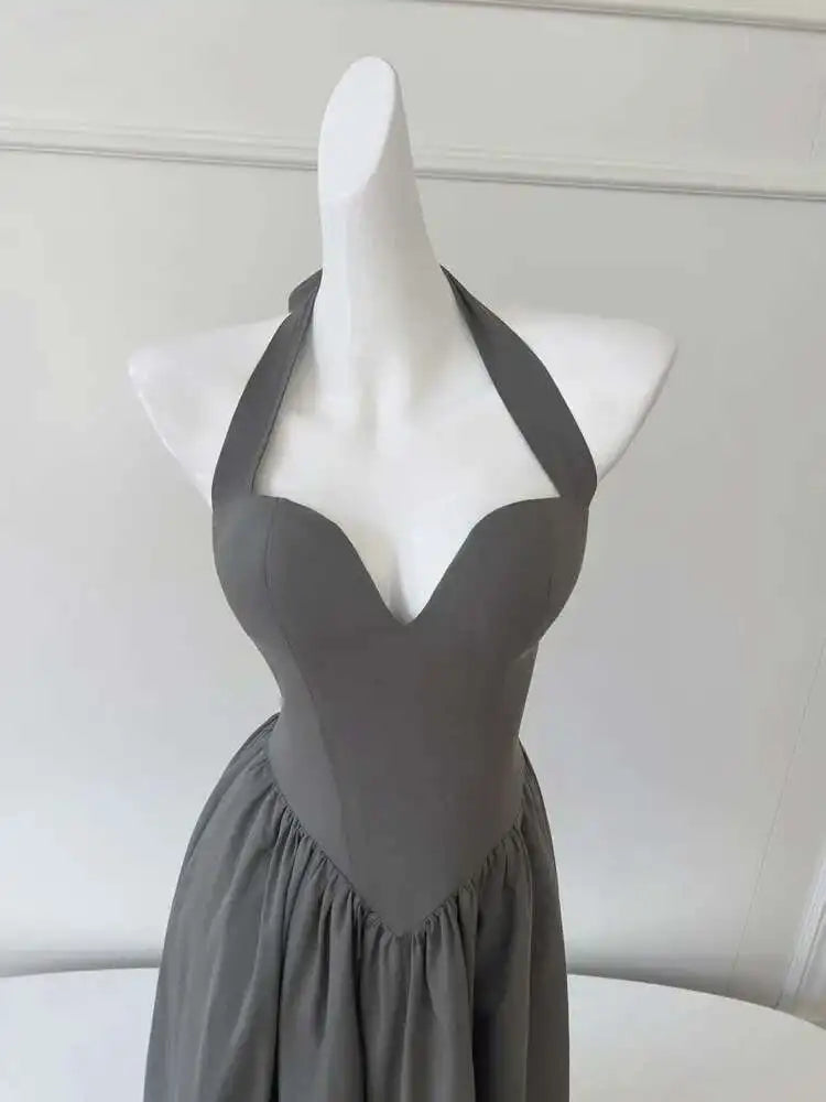 Lunivop Women's Solid Minimalist Long Dresses Strapless High Waist Sleeveless Slim Elegant Dress Female Autumn 2025 New