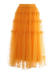 Lunivop Fashion Solid Color Folds Skirt Women's High Waisted Mesh Splicing Large Swing Skirts 2025 Summer New Tide