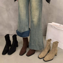 Lunivop Vintage Women Ankle Boots Fashion Square Toe Thick High Shoes Autumn Winter New Ladies Elegant Stretch Slim Short Booties