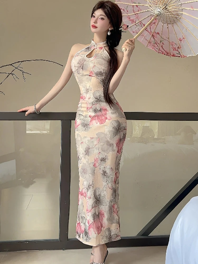 Lunivop  Women Floral Luxury Party Evening Dress Summer Elegant Hollow Out Neck-mounted Long Dress 2025 Korean Bodycon Festival Vestidos