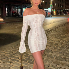 Lunivop  Lace Slim Mini Dress for Women Off The Shoulder Sexy Long Sleeves Club Party Dresses Bodycon Elegant Autumn Dress