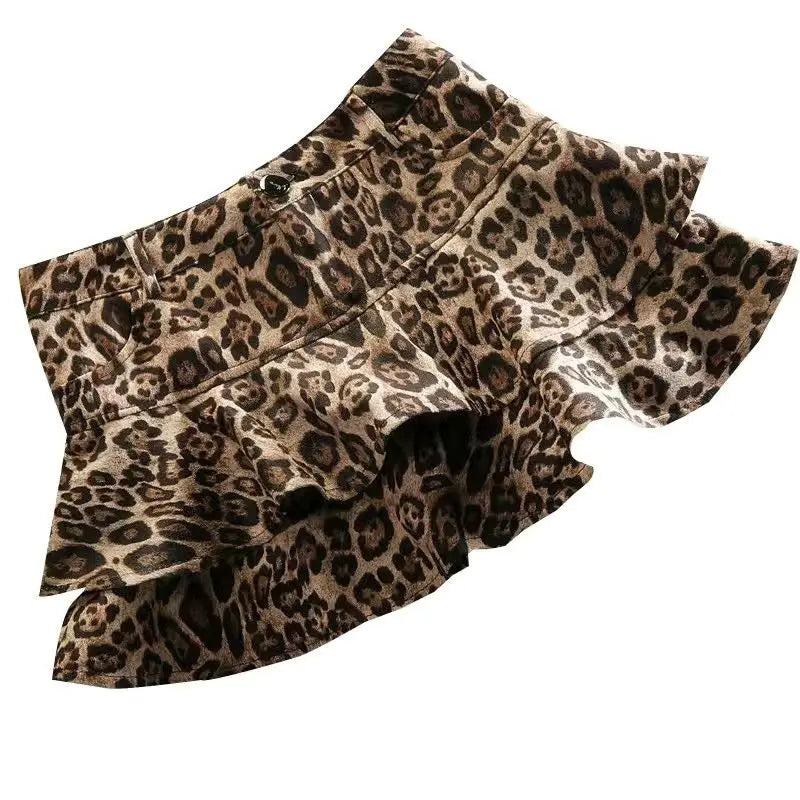 Lunivop Sexy Leopard Print Pleated Skirt Y2k Vintage Style Women High Waist Skirts Ruffle Mini Skirt Brown Female Streetwear