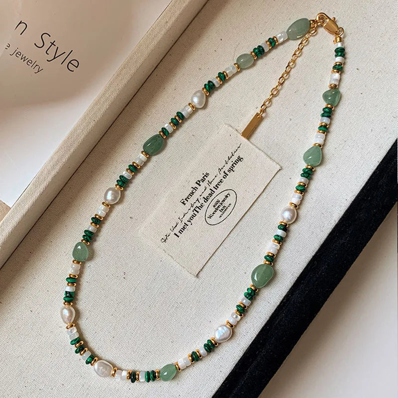 Lunivop New Arrival Trendy Natural Freshwater Pearl & Jade Stone 14K Gold Filled Female Jewelry Set For Women Necklace Bracelet Gifts