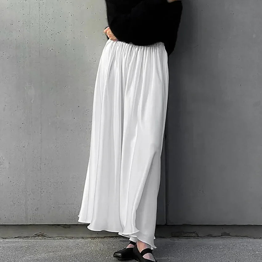 Lunivop White Satin Maxi Skirt for Women Elegant Fashion High Waist Slim Skirts Autumn Winter Casual Loose A-line Skirt with Lining 2024