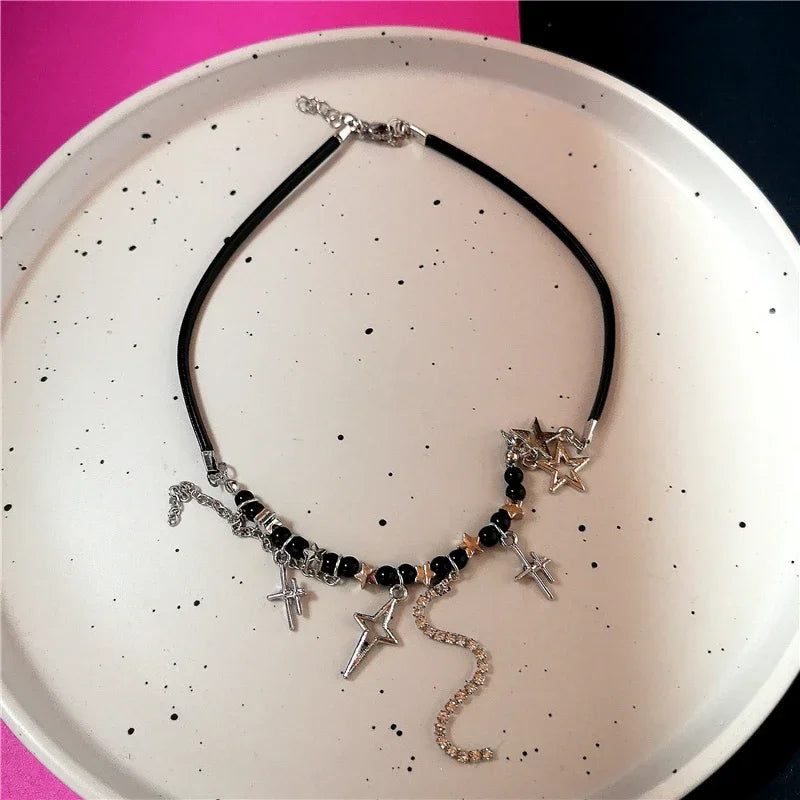 Lunivop Punk Pink Butterfly Star Cross Rope Chain Choker Necklace For Egirl Y2k EMO Goth Harajuku Aesthetic Grunge Jewelry Accessories