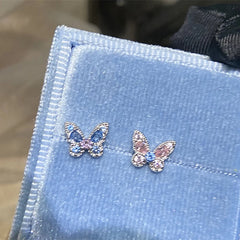 Lunivop 1PCS Delicate Blue Pink Zircon Butterfly 316L Stainless Steel Ear bone nail Y2K Hottie Cute Earring for Women Cochlea Accessorie