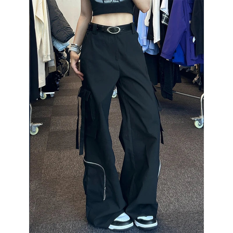 Lunivop Spring Black Cargo Pants High Waisted Women Pants Vintage Straight Oversized Y2K Style Fashion Streetwear Wide Leg Trouser