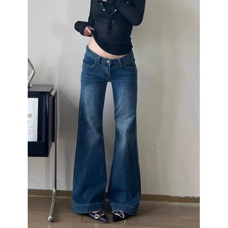 Lunivop Y2K Streetwear Low-Waisted Jeans Women Korean Fashion Slimming Denim Flares Pants Spring Summer Sexy Wide Leg Trousers