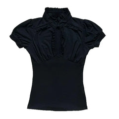 Lunivop  Chic Euramerican Vintage Fashion Stand Collar Pleated T Shirts Y2k Aesthetic Harajuku Solid Punk Clothes Slim Fit Draped Shirt