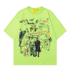 Lunivop  Vintage T Shirts Women Loose Cartoon Printed Short Sleeve O Neck Tops Loose O Neck Female Summer Fashion Tshirt Casual