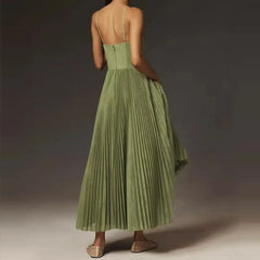 Lunivop  Female Hollow Backless Bridesmaid Dress Spring High Street Solid Girdling Pleat Long Dress Elegant Women Solid Tube Tops Dress