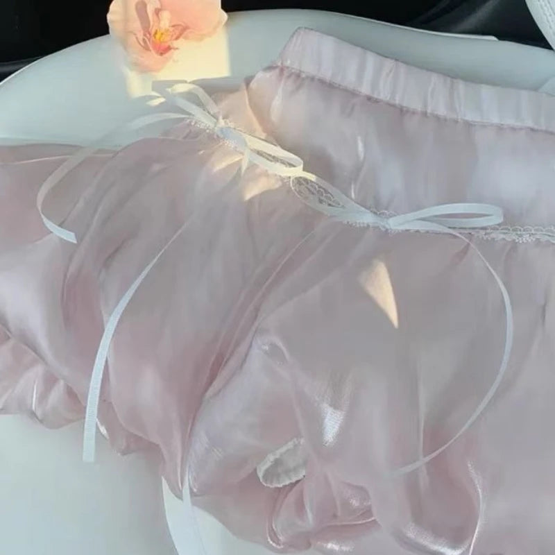 Lunivop Fairycore Sweet Mini Skirt Women Pink Y2k Coquette Elegant Bow Short Skirts Kawaii Lace Patchwork Puffy Ruffle Skirts
