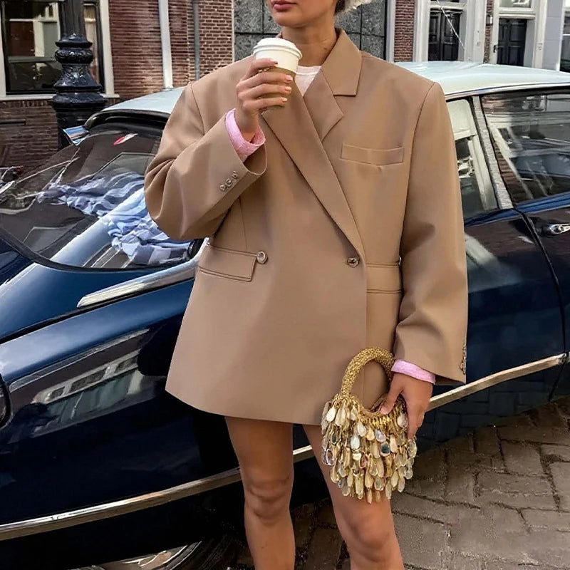 Lunivop  BKLD Women's Trend Jackets Blazers Long Sleeved Loose Fitting Notched Button Up Solid Elegant Suit Coat New Commuting Streetwear