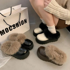 Lunivop Platform Women Slippers Flats Slingback Leather Shoes Woman Winter New Fashion Trend Designer Plush Warm Short Botas