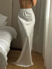 Lunivop  White Satin High Waist Long Skirt For Women Zipper Side Split Slim Elegant Party Maxi Skirt Y2k Outfit Female Long Skirt