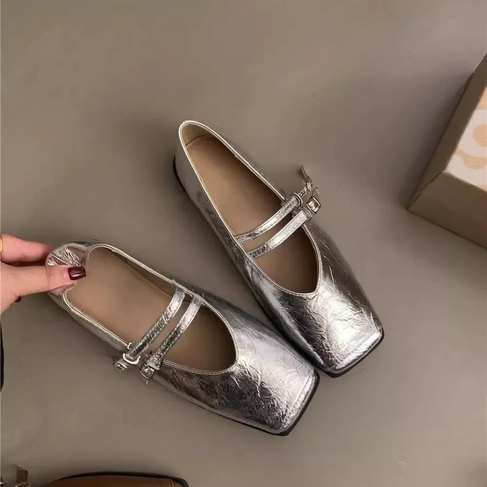 Lunivop Square Toe Women Mary Jane Shoes Fashion Shallow Ladies Casual Soft Sole Flats New Women's Comfort Sliver Ballerinas Shoes