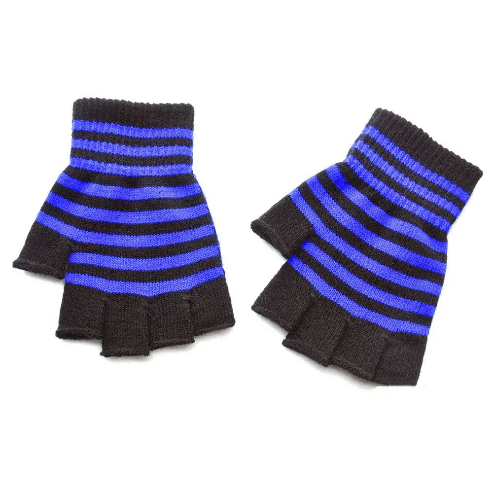 Lunivop Striped Stripey Unisex One Size Fingerless Gloves Gothic Knitting Fingerless Gloves Winter Warm Elastic Comfortable Gloves