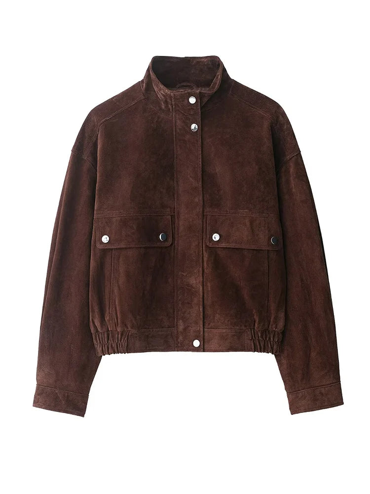 Lunivop  Women Suede Jacket New Spring Fashion Long Sleeve Zipper Loose Coat Chic Female High Street Outerwear ﻿