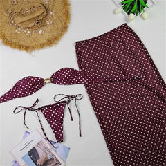 Lunivop   Black Dot 3 Piece Sexy Bikini Women Swimsuits Female Bandeau Biquini Push Up Swimwear Bathing Suit Long Skirt Cover Up
