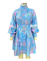 Lunivop  Summer Print Waist Pleated Backless Dress Women Bohomian Elegant Off Shoulder Puff Sleeve Party Long Maxi Dresses