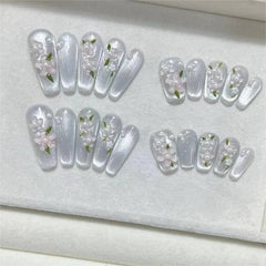 Lunivop  10pcs Handmade Press Ons Nails Summer 3d Flower Decoration for False Nails Cat Eye Aesthetic Fake Nail Artificial Finger Nails