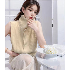 Lunivop Button Up Sweater Vest for Women Soft Comfy High Neck Sleeveless Knit Vest Slouchy Knitwear Female Autumn Winter Casual Outfit