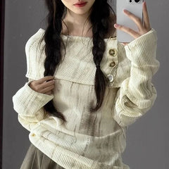 Lunivop  Y2k Off Shoulder Women Sweatshirt Korean Style Long Sleeve Pullovers Harajuku Slash Neck Hoodie Slim Autumn Vintage Tops