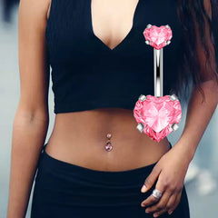 Lunivop  4Style Pink CZ Piercing Rings, Stainless Steel Multi-Shape Body Jewelry Set, Devil Round Butterfly Belly Rings