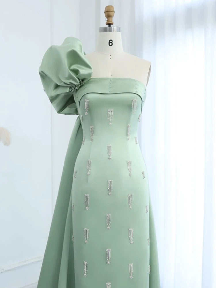 Lunivop   High Quality Simple Evening Dresses Exquisite Tassel Beading Sheath One-shoulder Long Gowns Quinceanera Dress Women