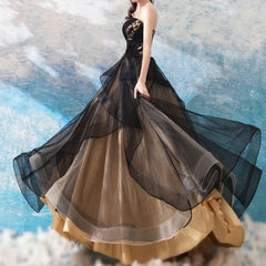 Lunivop  Elegant Temperament Straps Design Slim Waist A-line Formal Evening Dress Exquisite Black Flower Sequin Appliques Gown  formal dress