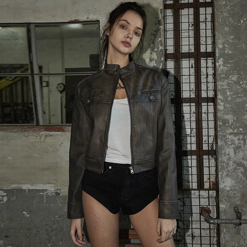 Lunivop Slim Leather Long Sleeve Zipper Metal Button Slim Jackets Coats New Winter Casual Y2K Vacation Clothing