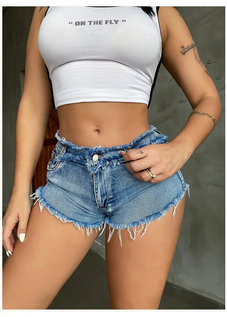 Lunivop New Summer Fashion Women's Denim Shorts European Style Stretch Ripped Style Wish Explosive Popular Shorts