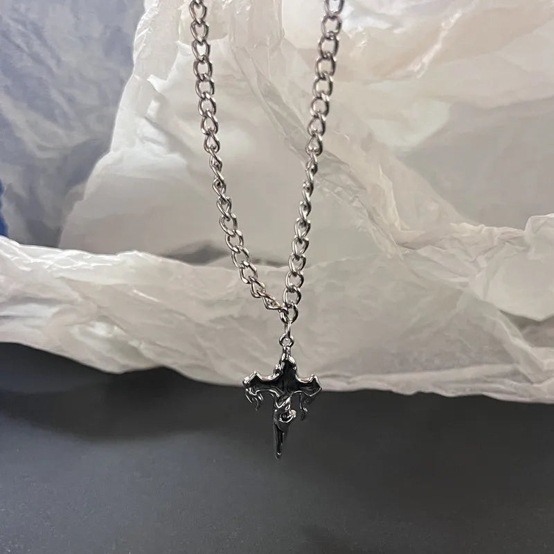 Lunivop New Gothic Punk Cross Barbed Thorns Pendant Chain Choker Necklace For Women Men Unisex Hip-Hop Grunge Y2K Jewelry Gifts