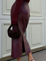 Lunivop  Autumn Fashion New Women's Elegant Leather Half Skirt Commuting Style High Waist Slimming Split Hot Girl Bag Hip Half Skirt