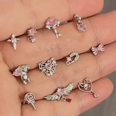 Lunivop 1PCS Cute Pink Zircon 316L Stainless Steel Ear Bone Nail New Fashion Y2K Punk Small Earring for Women Cochlea Jewelry Party Gift