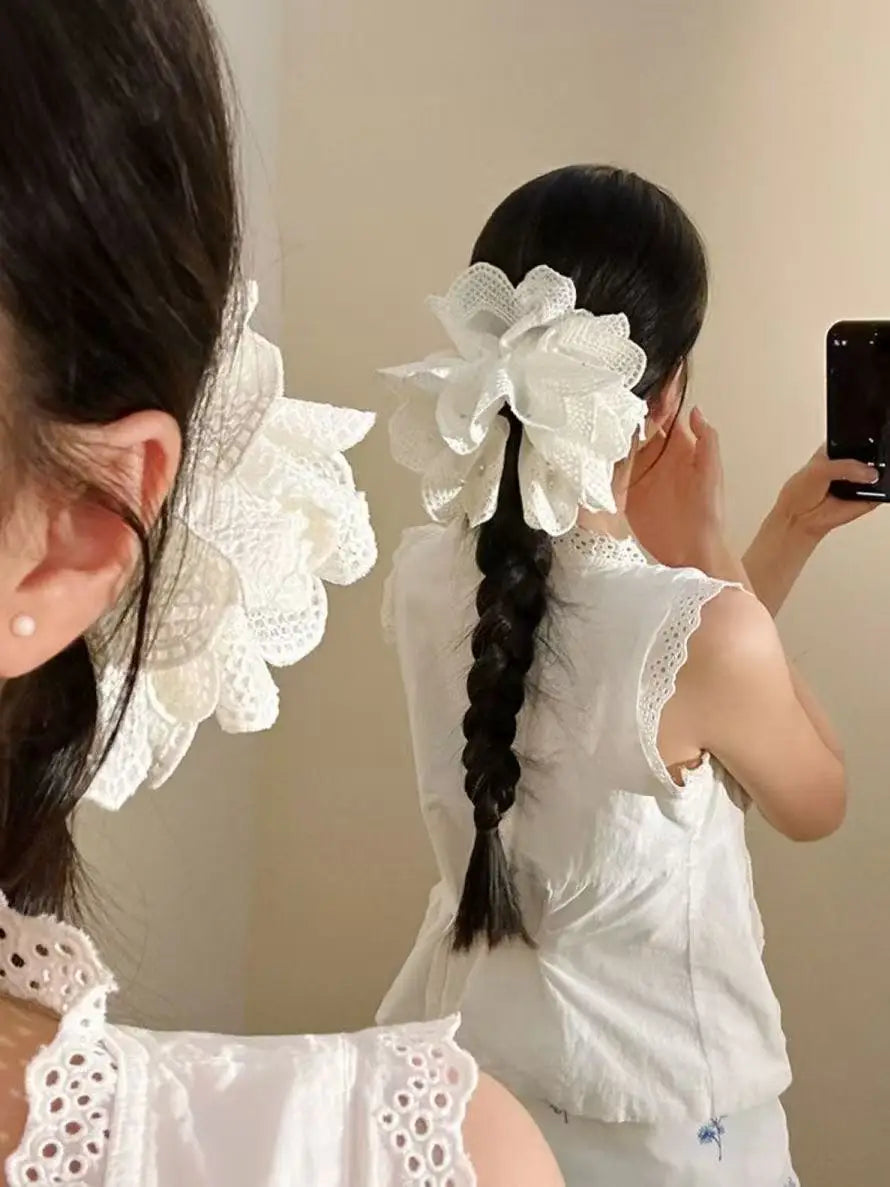 Lunivop  Sweety Romantic Gauze Hair Rope For Women Flowing Gauze Pearl Large Intestine Hair Ring Girls Fashion Elegant Hair Accessories