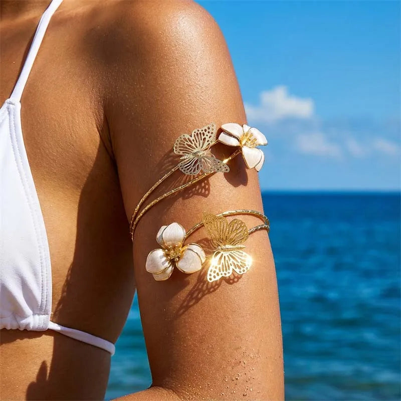 Lunivop  Bohemia Butterfly Flower Bangles For Women Vintage Armlet Bracelet Summer Beach Body Jewelry Accessories