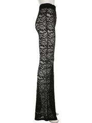 Lunivop  Sexy Slim Lace Flare Pants See Through Solid Mid-Waisted Wide Lege Pants Women Underwear Leggings Streetwear Ladies