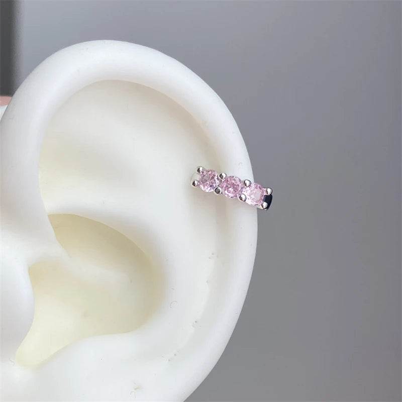 Lunivop 1PCS Pink Zircon Cross 316L Stainless Steel Annular Ear Bone Nail New Fashion U-shaped Earrings for Women Y2K Punk Jewelry