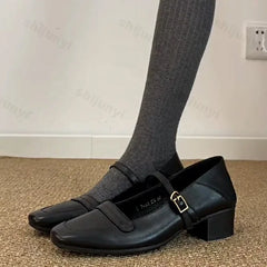 Lunivop  Woman's Mary Jane Shoes Retro Square Toe Buckle Strap Shallow Chunky Heel Shoes Comfortable Soft Daily Versatile Casual Pumps