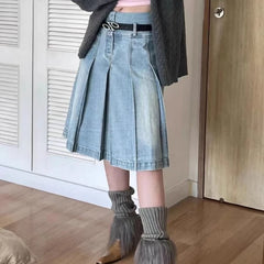 Lunivop Preppy Style Denim Skirt Women Vintage Y2k Blue Washed Short Skirts Fashion Streetwear Aesthetics Casual Jeans Skirt