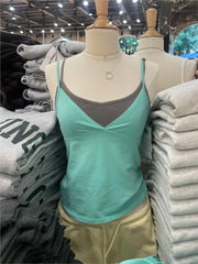 Lunivop  Mint Green V-neck Slim Tank Top Women Simple All-match Cross Cotton Backless Cropped Vests Female Sweet Cute Vintage Camisole