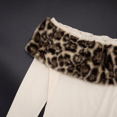 Lunivop  Leopard Print Faux Fur Patchwork Slim T-shirts Women Sexy Casual Slash Neck Off Shoulder Long Sleeve Streetwear Tees Tops