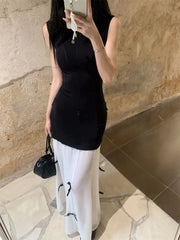Lunivop  Sleeveless Dresses Women Bow Patchwork O Neck Vintage Mesh Summer Fashion Elegant Dress Party Female Casual Chic