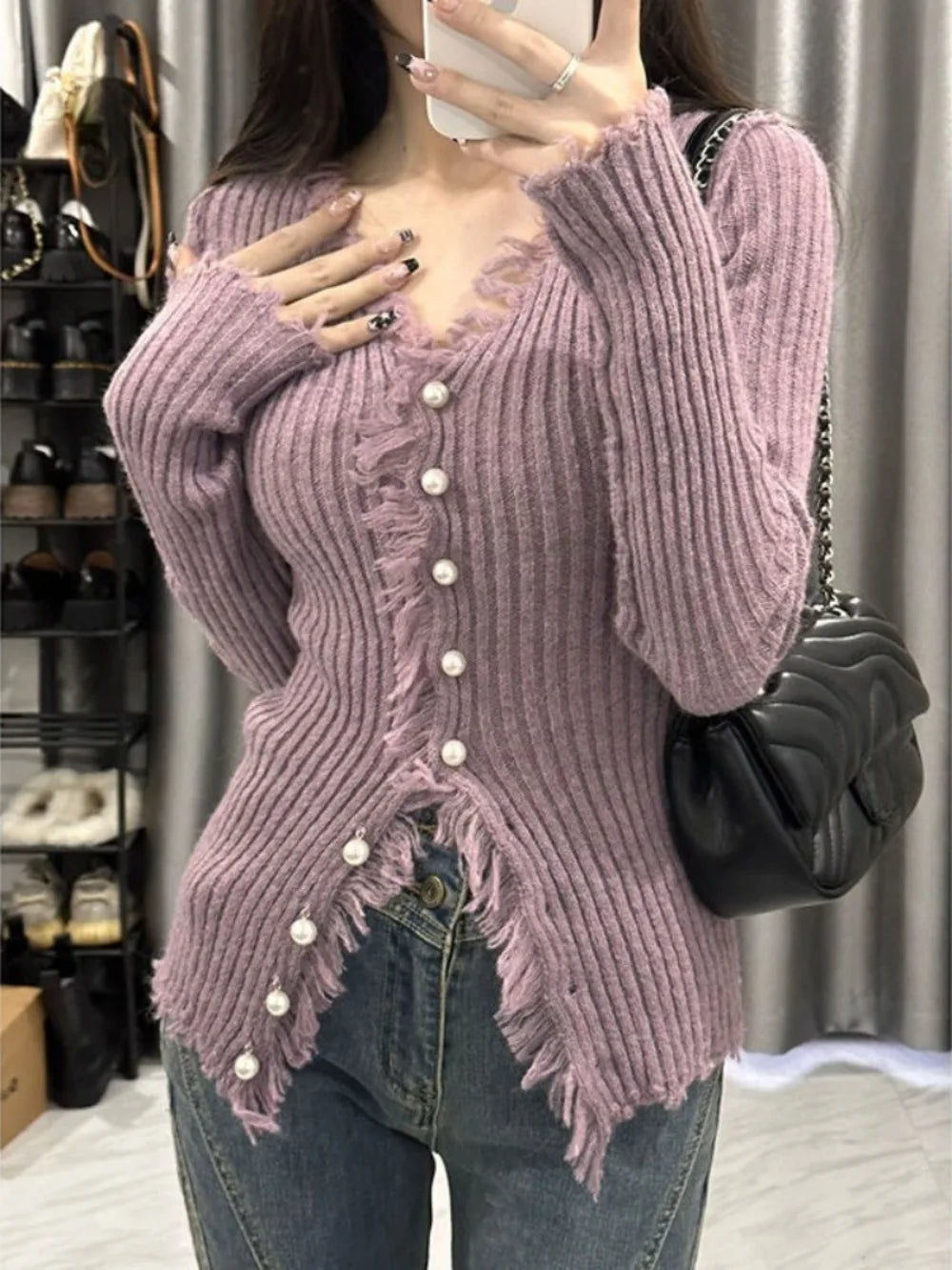 Lunivop  Early Autumn New V Neck Moda Cardigan Slim Waist Unique Hong Kong Style Trendy Jumper Korea Chic Tassels Knit Sweet Mujer