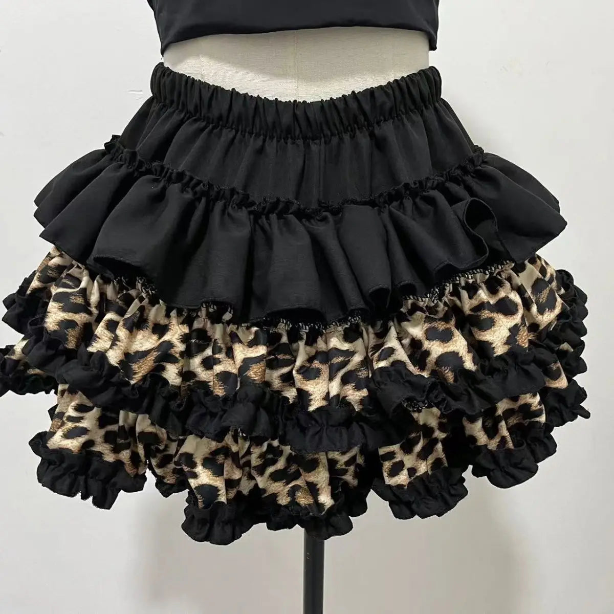 Lunivop  Y2k Leopard Print Gothic Punk Skirt for Women Ruched Ruffles Patchwork Cake Skirts 2025 Summer New Dark Academia Clothes