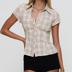 Lunivop  Women's Y2K Short Sleeve Plaid Button Down Shirt Button Down Blouses Tops Casual Summer Shirt Tops 90s Streetwear