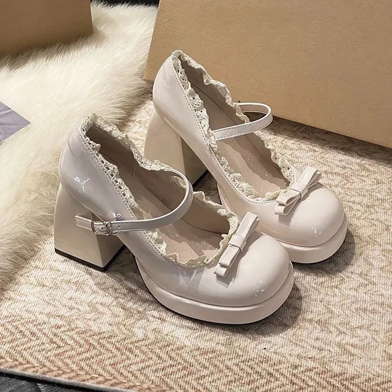 Lunivop  Designer Platform High Heel Women's Mary Jane Shoes Fashion Butterfly-knot Lace Shoes New Spring Autumn Wedding Party Shoes